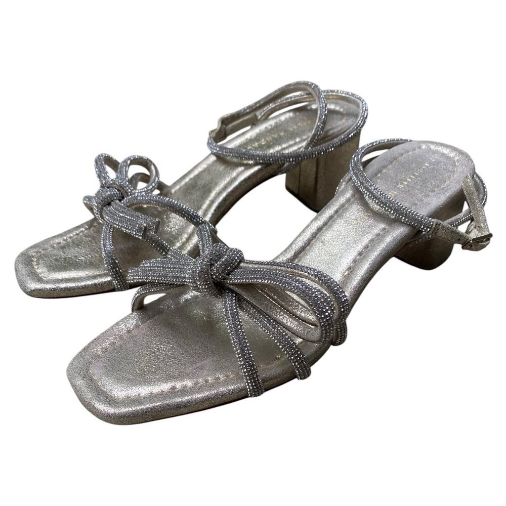 Loeffler Randall Mikel Crystal Embellished Bow Heel Sandal US 9 Cappuccino Suede - Picture 6 of 13